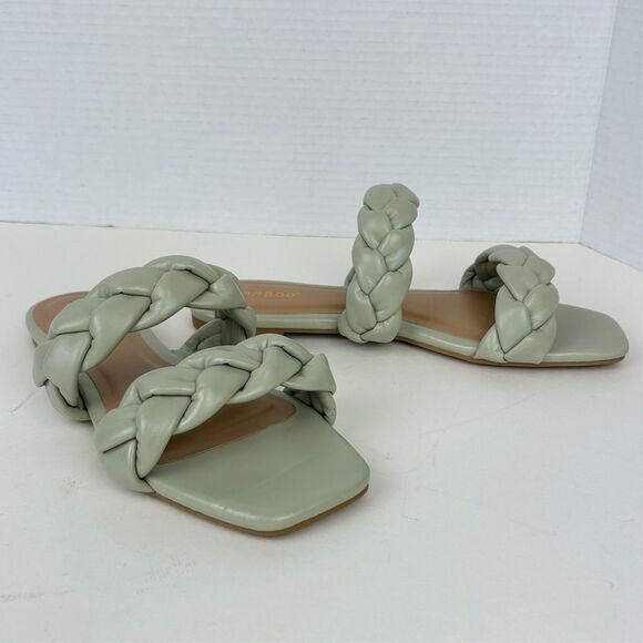 Bamboo Sage Green Braided Strappy Sandals Flats Square Toe Women's 7.5 Shoes - Picture 4 of 8